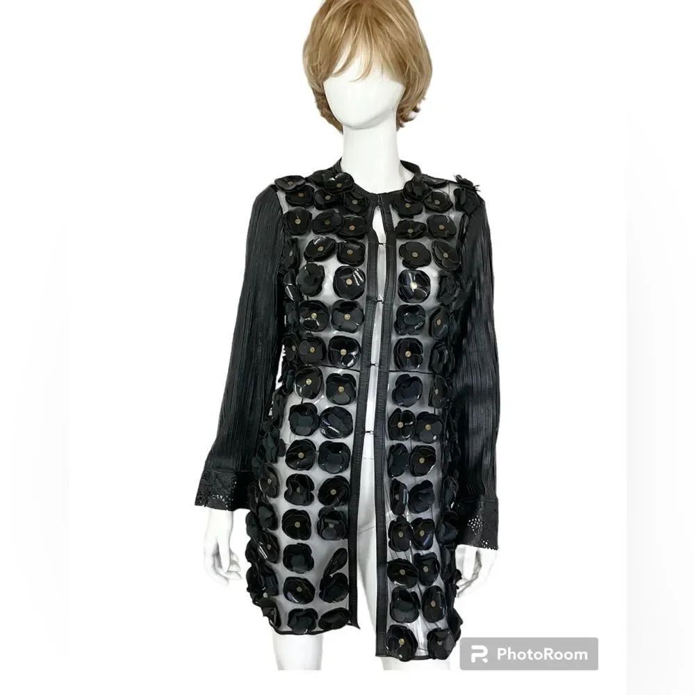 CABAN ROMANTIC Black 3D Flowers & Studs Laser Cut Leather Jacket S